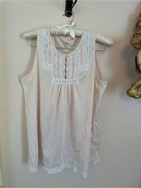 Sleeveless Pink Lace-Trim Nylon Babydoll Tank Top Size L